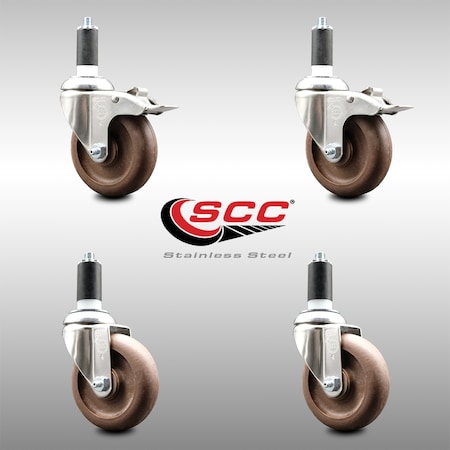 Service Caster 4 Inch 316SS High Temp Glass Filled Nylon 1-3/8 Inch Stem Caster Lck Brake, 2PK SS316TTLEX20S414-GFNSHT-2-S-2-138